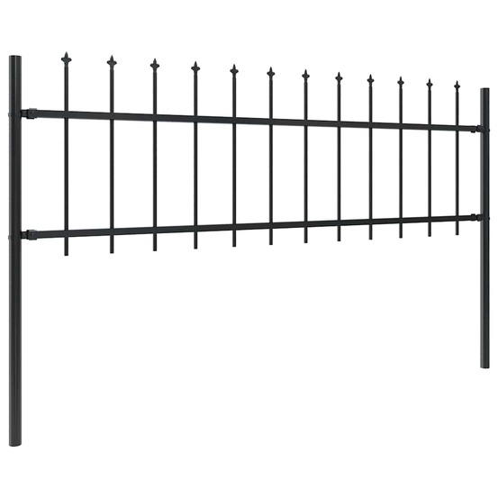 Clôture de jardin avec dessus en forme de lance en acier 359 x 60 cm noir
