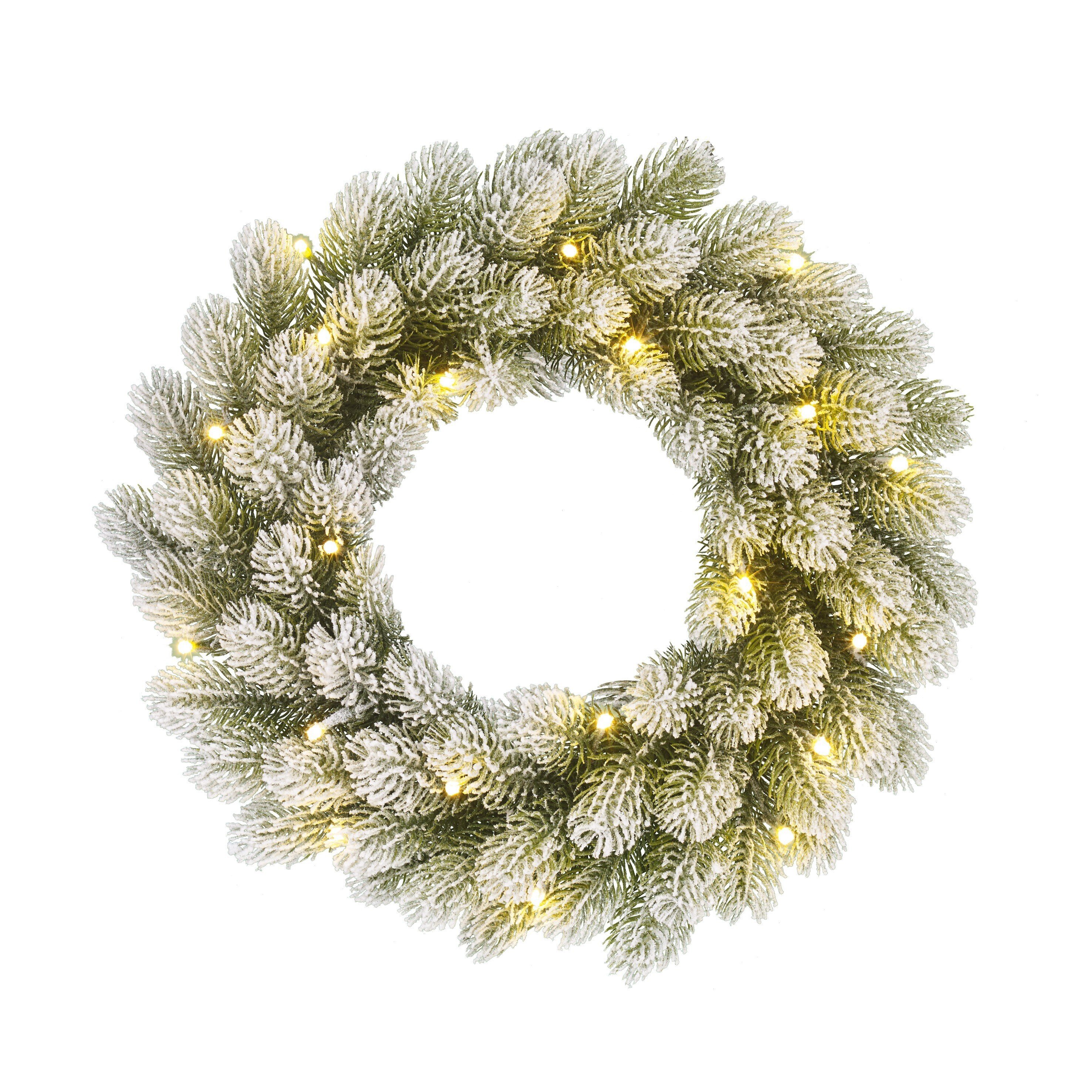 Black box trees nagoya couronne de noël artificielle avec lumières led et fonction minuterie - h12 x ø45 cm - vert