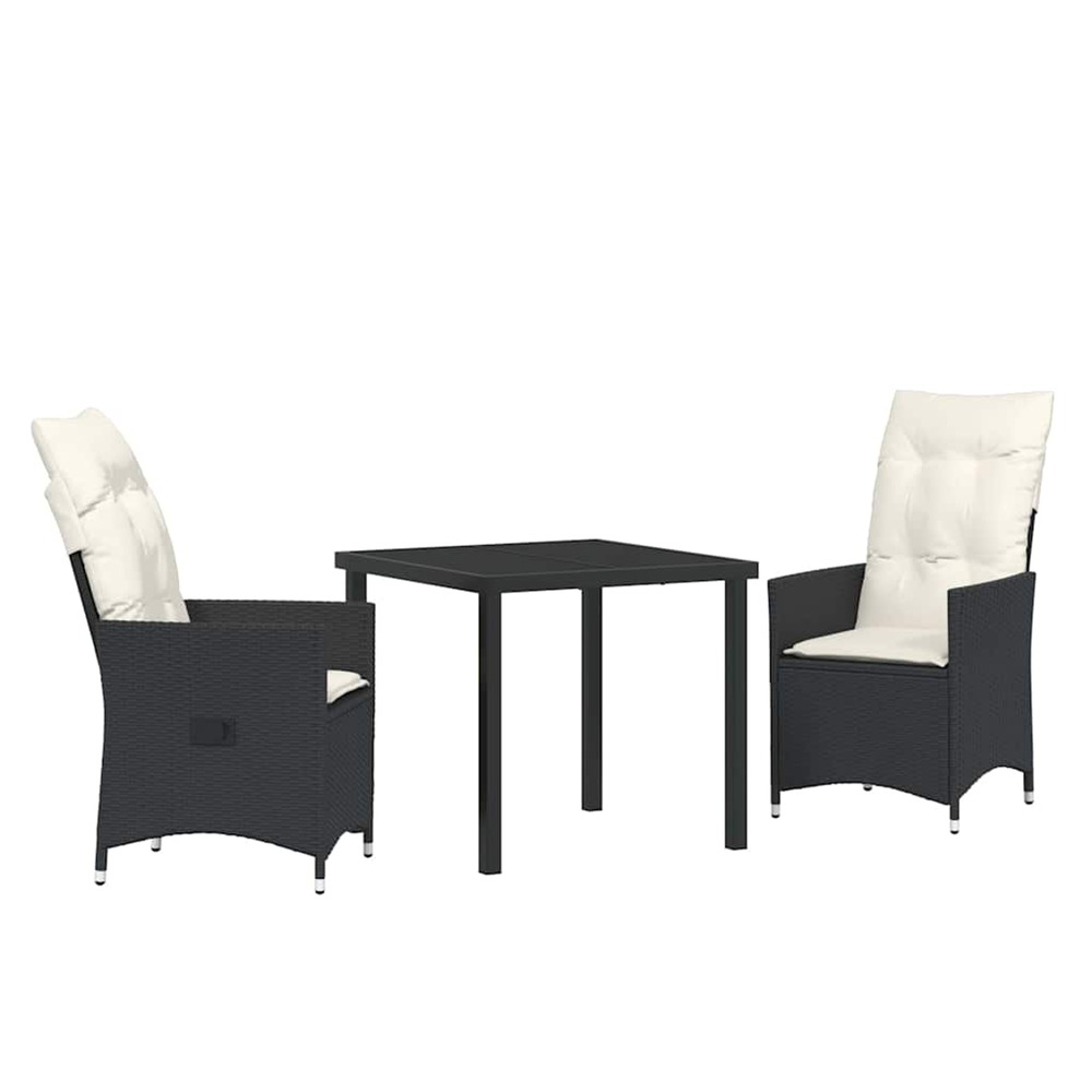 Ensemble de salle à manger pour jardin 3 pcs noir poly rotin