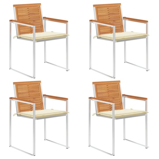 Chaises de jardin lot de 4 avec coussins bois d'acacia massif