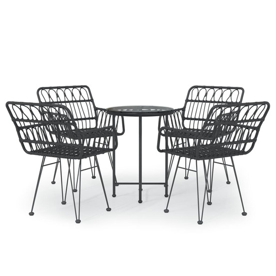 Ensemble à manger de jardin 5 pcs noir résine tressée