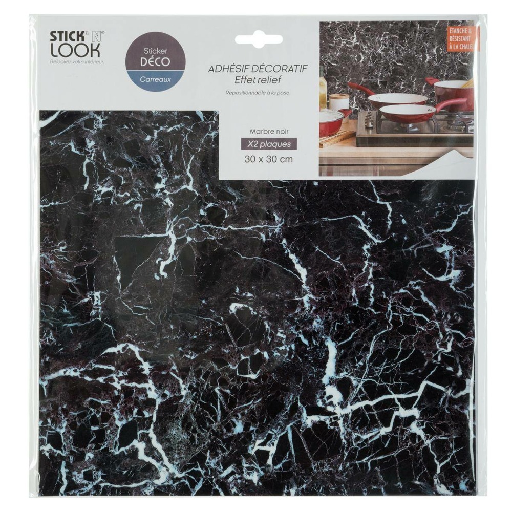 Lot de 2 stickers - carrelage - noir - 30x30 cm