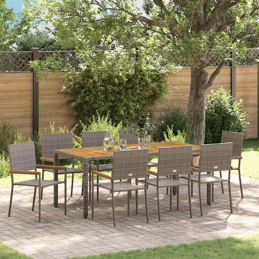 Ensemble de salle à manger pour jardin 9 pcs gris polyrotin