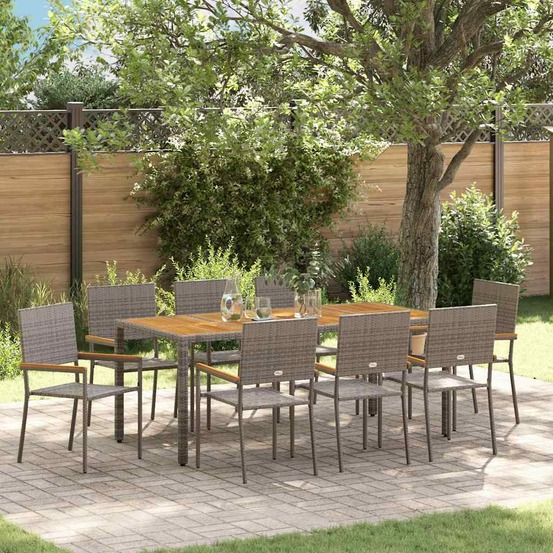 Ensemble de salle à manger pour jardin 9 pcs gris polyrotin