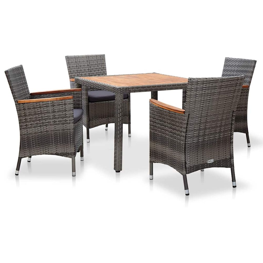 Ensemble à manger de jardin coussins 5pcs résine tressée gris