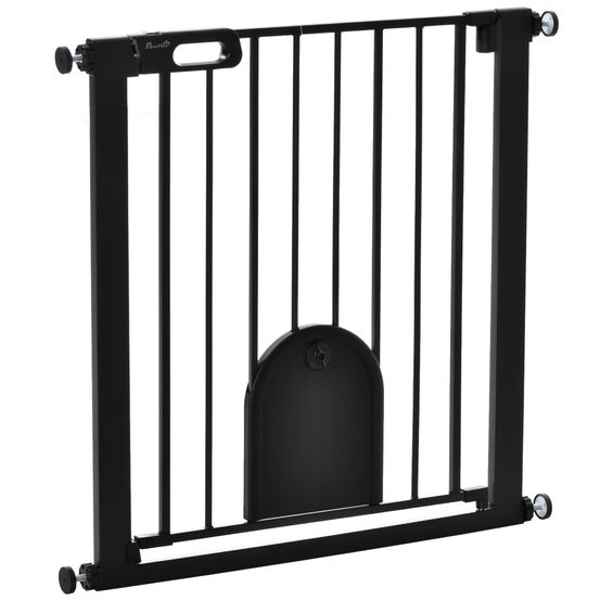 Barrière de sécurité acier animaux maison porte chat fermeture auto 82x76cm noir