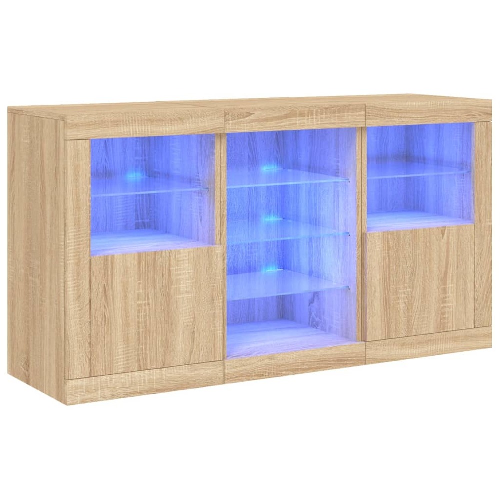 Buffet bahut commode armoire meuble de rangement organisateur cuisine salle de séjour salon avec lumières led sonoma 123 x 37