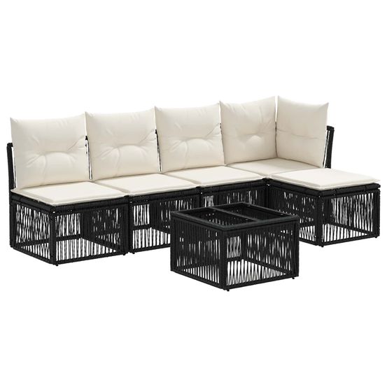 Ensemble de canapé de jardin 6 pc noir polyrotin