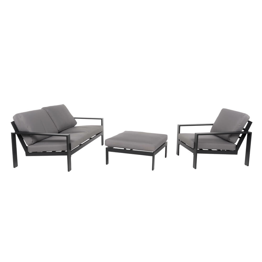 Home deluxe - ensemble de meubles de jardin - rio - noir, taille : m - comprenant 1 tabouret, 1 fauteuil, 1 canapé - coussins inclus
