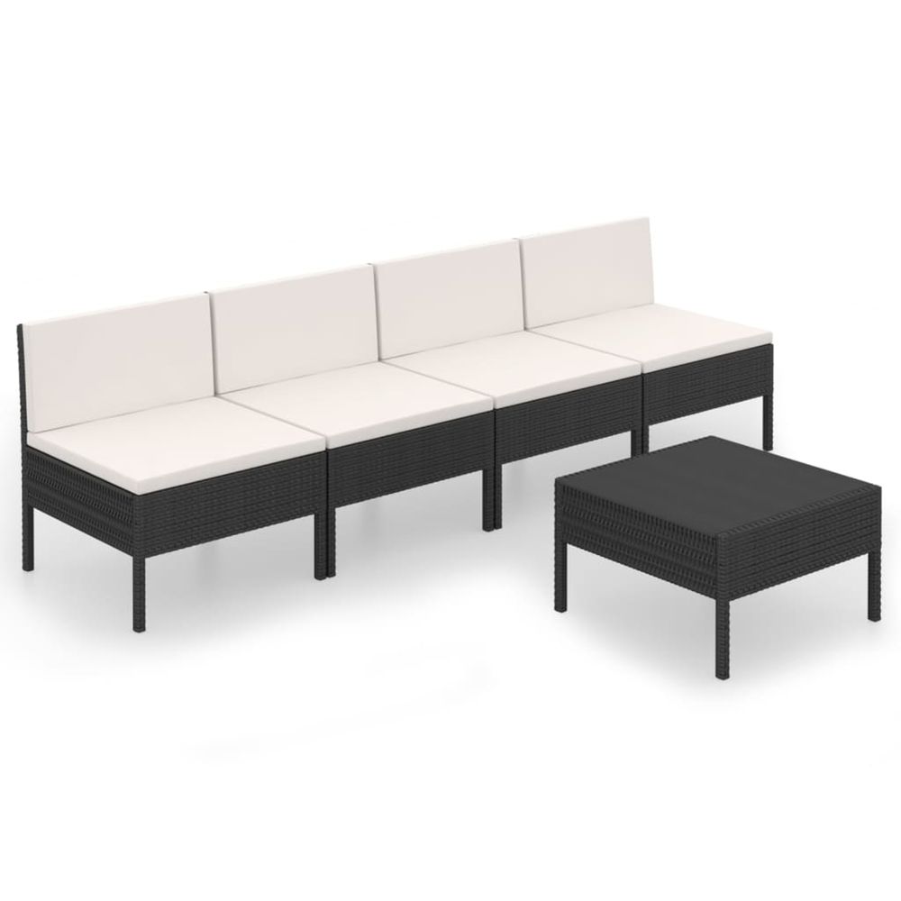 Salon de jardin 5 pcs avec coussins résine tressée noir