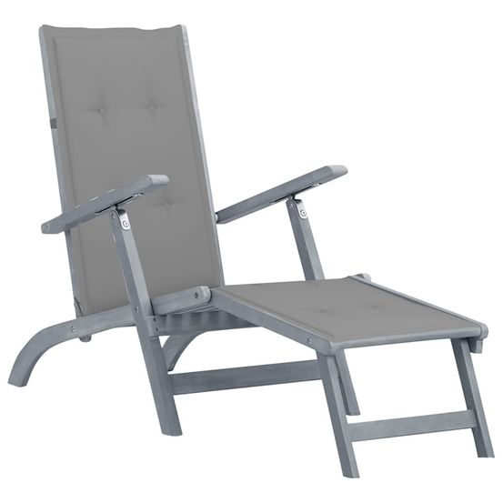 Chaise longue d'extérieur repose-pied et coussin acacia solide bain de soleil