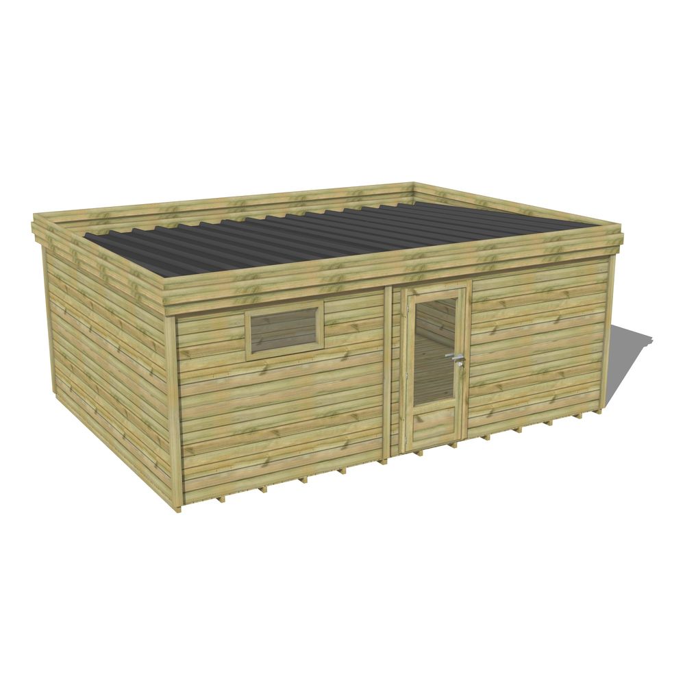 Abri de jardin bois pin traité autoclave 27mm - 5,995x4,34m / 26m2 - bac acier - plancher bois