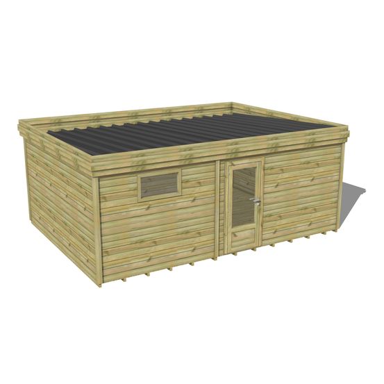 Abri de jardin bois pin traité autoclave 27mm - 5,995x4,34m / 26m2 - bac acier - plancher bois