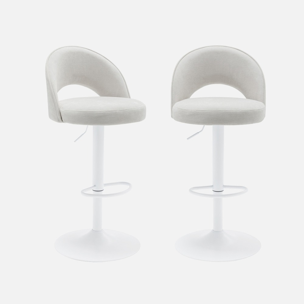 Lot de deux tabourets de bar ajustables métal et tissu, pied blanc - l 49 x p 49 x h 88,5-110cm - abby