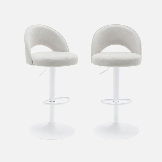 Lot de deux tabourets de bar ajustables métal et tissu, pied blanc - l 49 x p 49 x h 88,5-110cm - abby