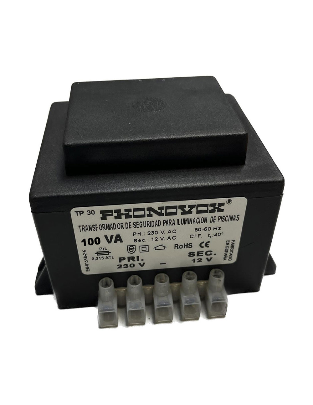 Transformateur de piscine 100va 230/12v 50-60hz ip-00 bloc tp31100 phonovox - phonovox