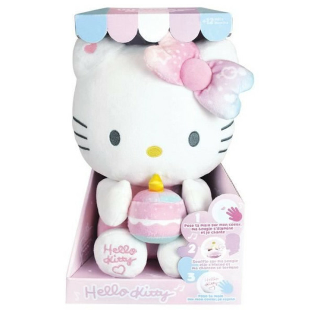 Hello kitty peluche interactive anniversaire +/- 26 cm - - musique, bougie et rire interactifs.