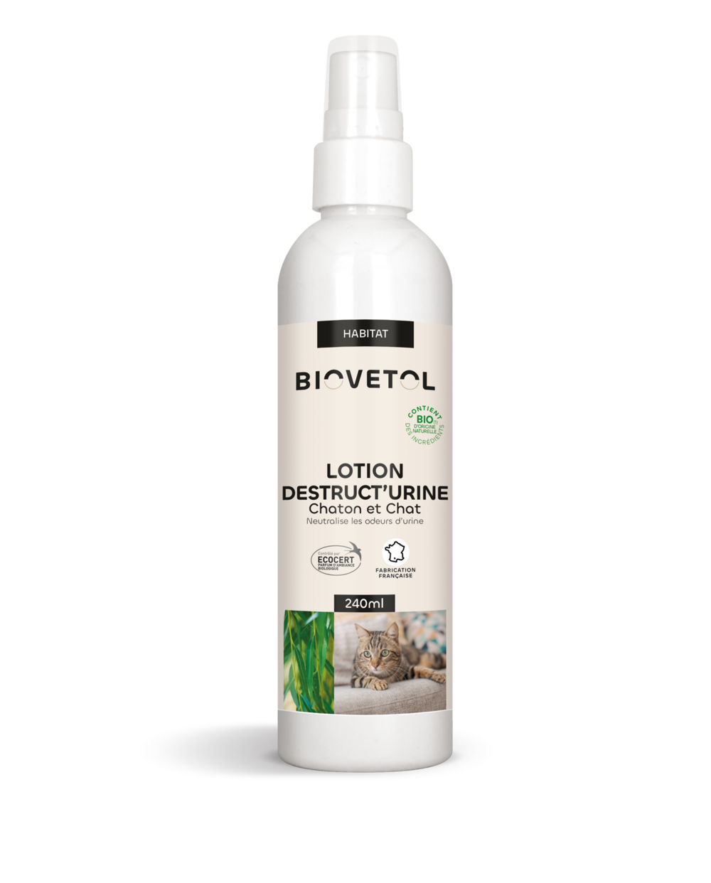Lotion destructeur d'odeur urine - bio certifié ecocert- chat - répulsif -240ml