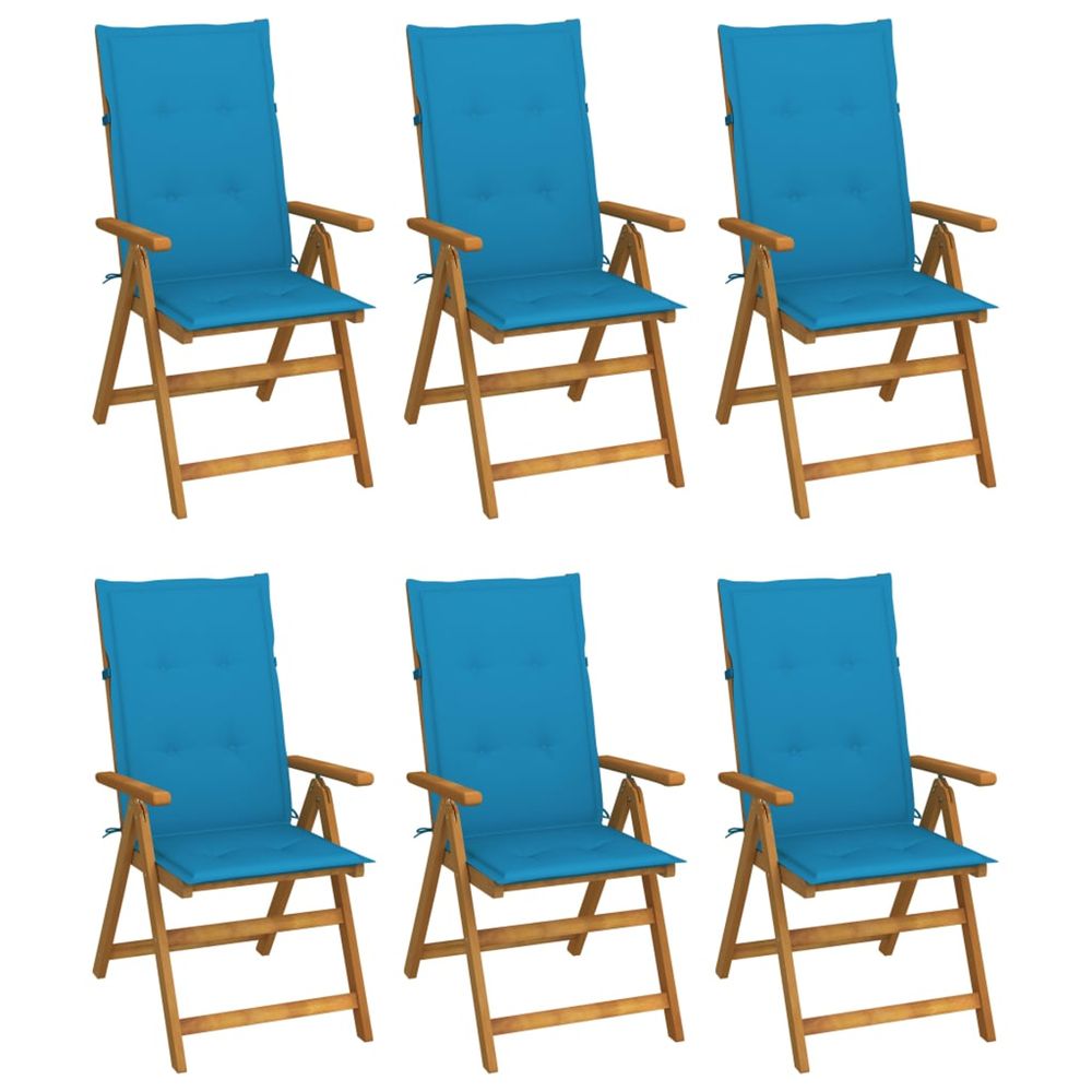Chaises pliantes 6 pièces avec coussins en bois d'acacia massif