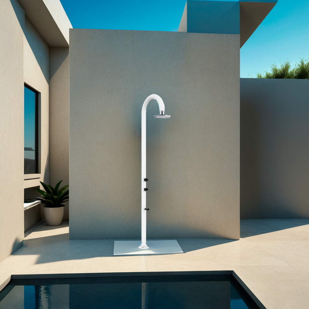 Douche blanche en alu avec led eau chaudefroide et lavepieds