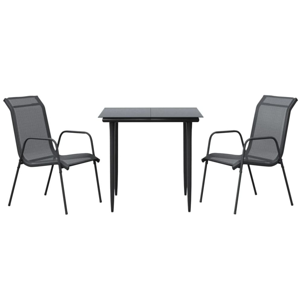 Ensemble à manger de jardin 3 pcs noir textilène et acier