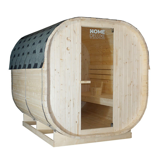 Home deluxe - sauna extérieur cube xl - dimensions : env. 185 cm x 195 cm x 220 cm, bois : épicéa - poêle et accessoires de sauna
