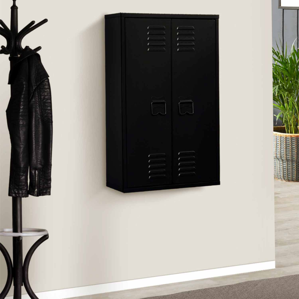 Armoire murale ester 2 portes métal noir design industriel