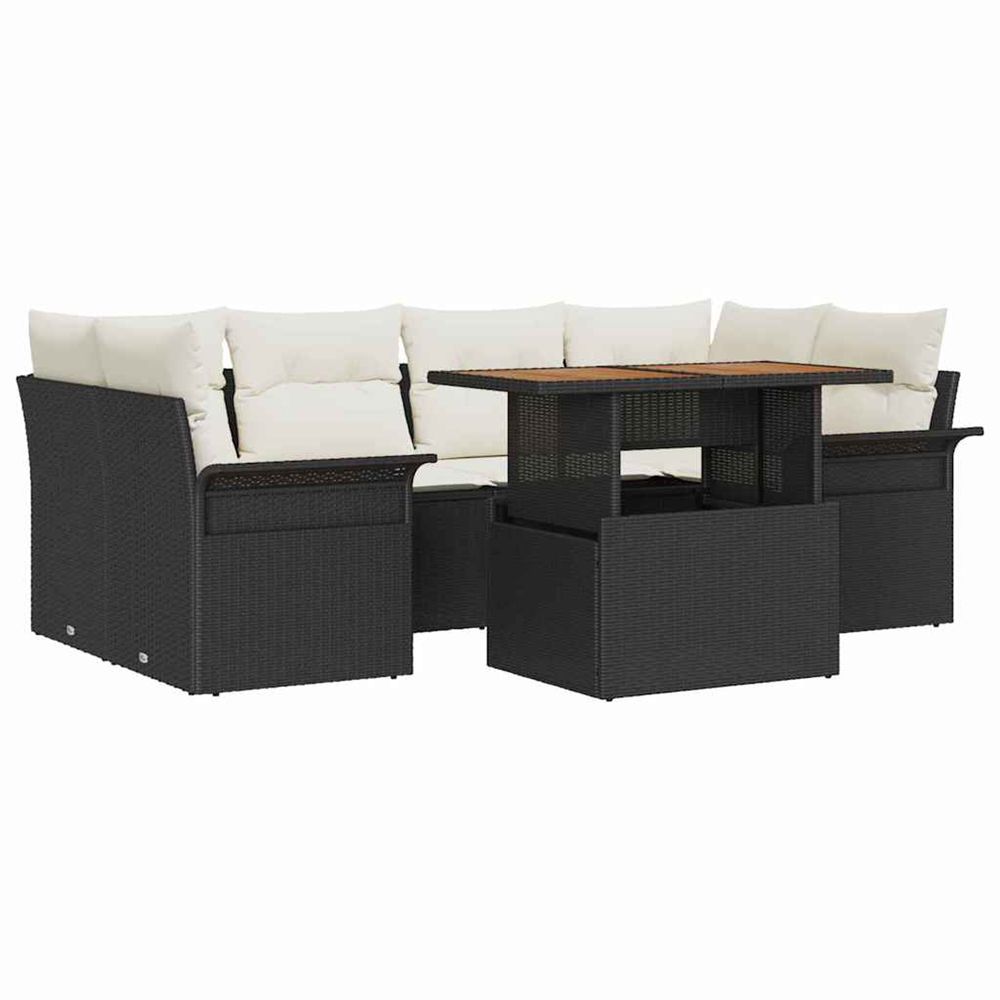 Ensemble de canapé de jardin 7 pc noir poly rotin