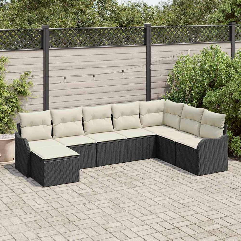 Ensemble de canapé de jardin 8 pcs noir et blanc poly rotin