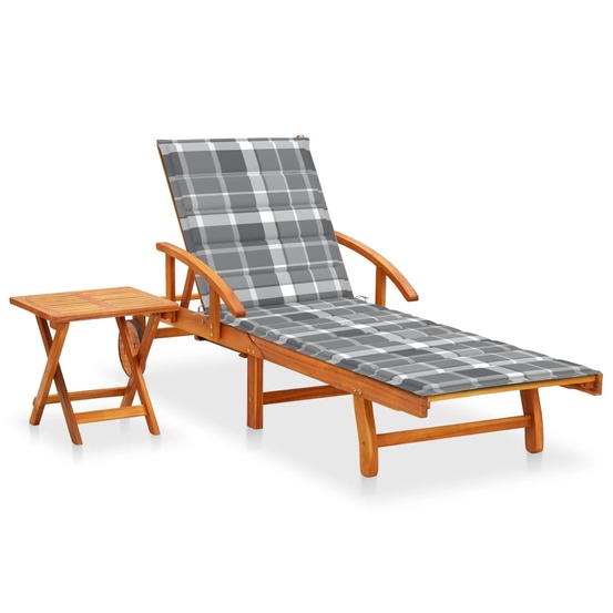 Transat chaise longue bain de soleil lit de jardin terrasse meuble d'extérieur avec table et coussin bois d'acacia