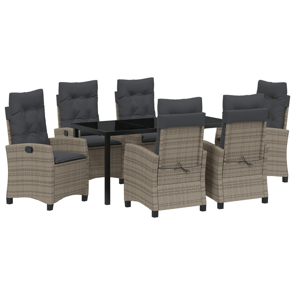 Ensemble de salle à manger de jardin 7 pièces avec coussins gris en poly rattan