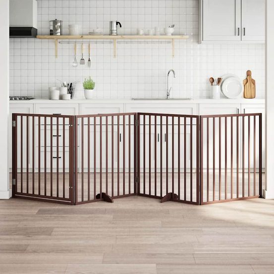 Grand parc chien modulable et haut 4 panneaux bois avec porte marron 320x90 cm