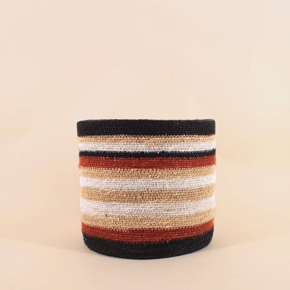 Panier rayé beige, marron en herbes marines 26x25cm