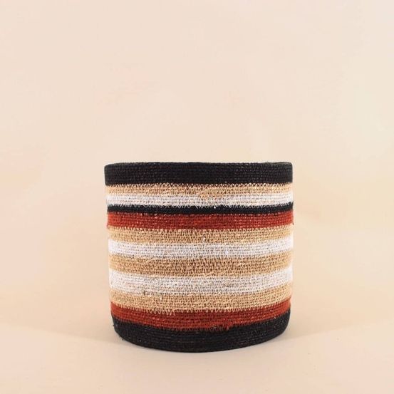 Panier rayé beige, marron en herbes marines 26x25cm