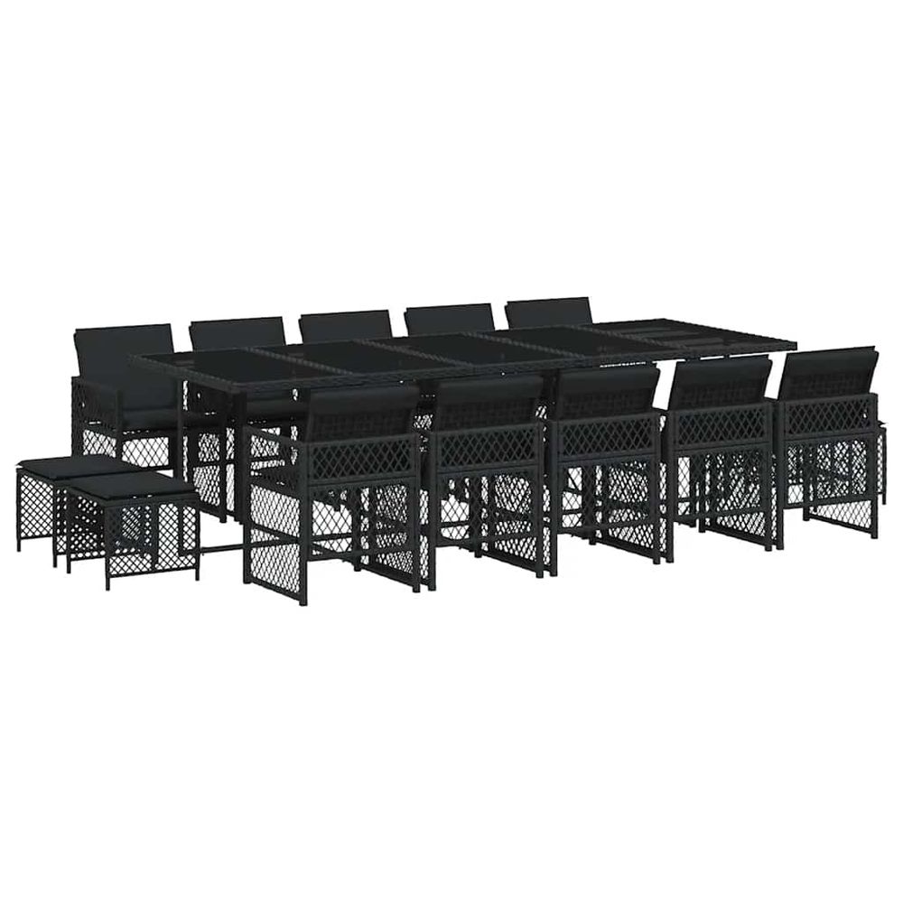 Ensemble à manger de jardin 15 pcs coussins noir résine tressée