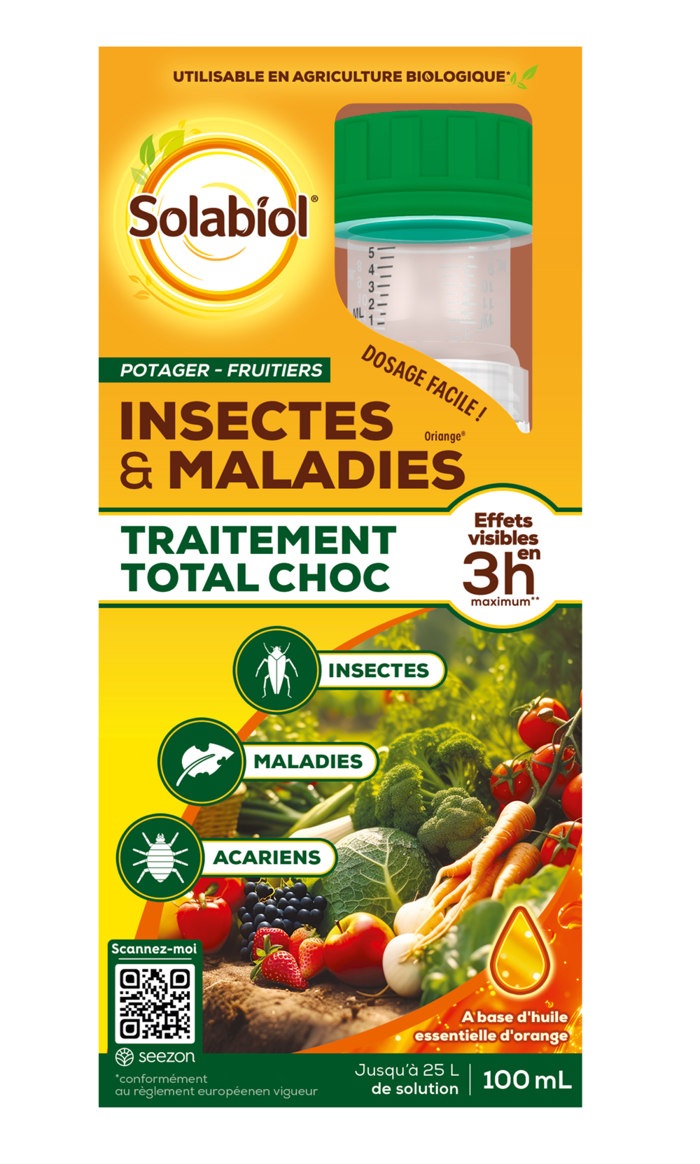 Solabiol traitement insectes & maladies - bidon auto doseur - 100ml - 25l de solution - potagers & fruitiers sototpot100n