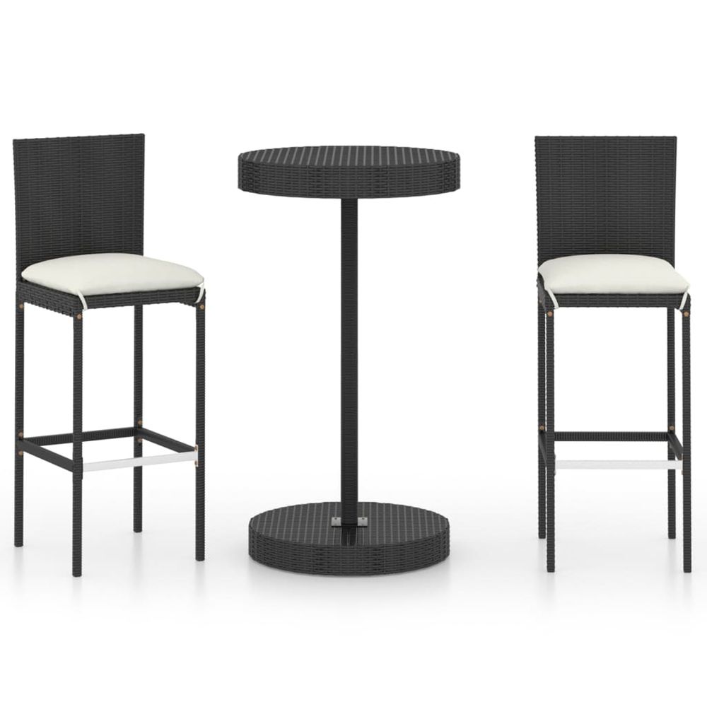 Ensemble de bar de jardin 3 pcs et coussins résine tressée noir