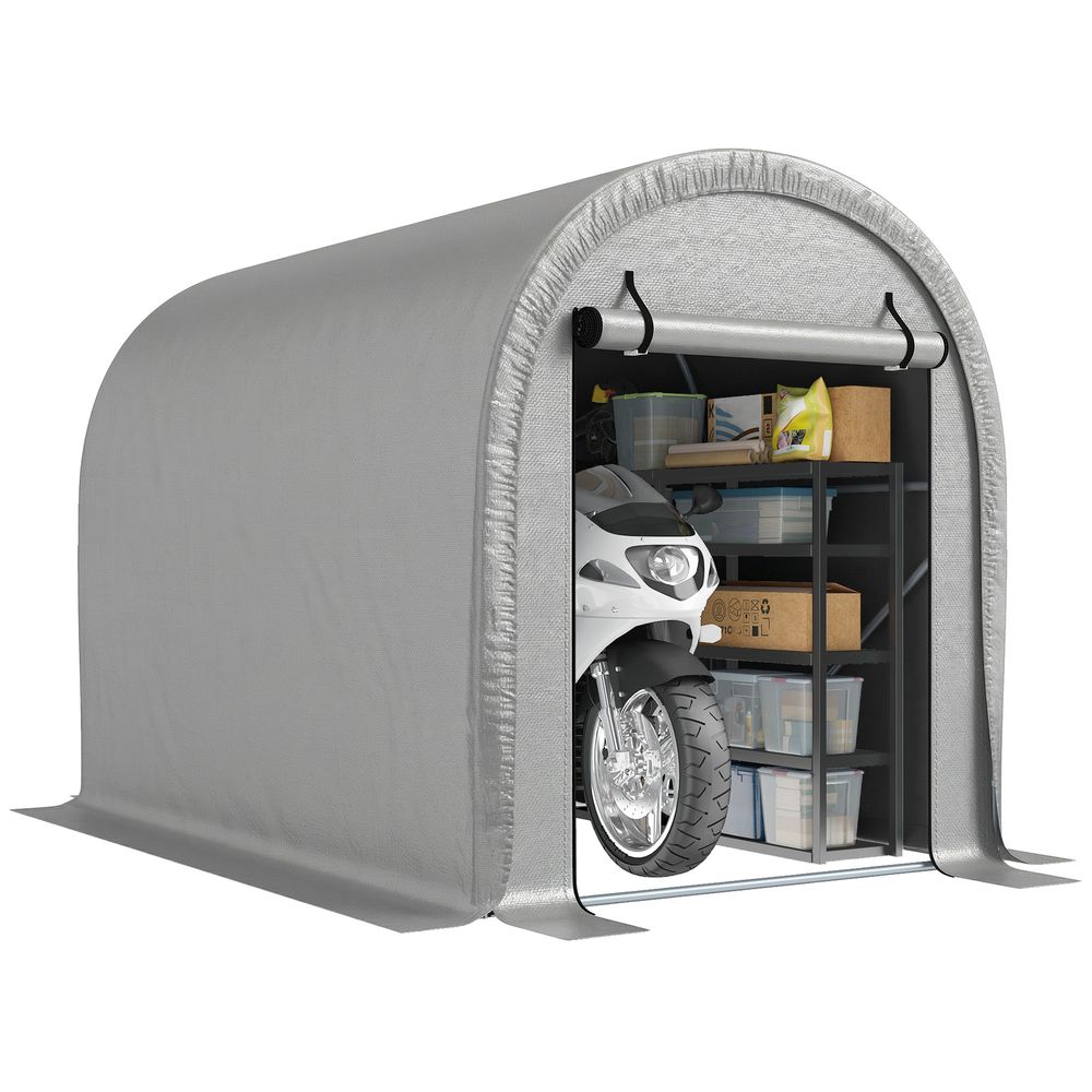 Abri moto vélo pe acier galvanisé protection intempéries 240x159x185cm gris clair - comfortxl outdoor living