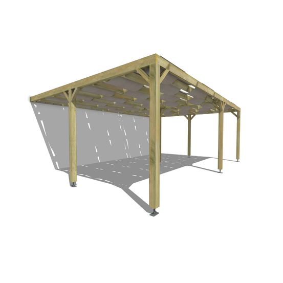 Pergola bois • 7m x 5m • adossée • sens largeur • voilage semi-transparent inclus • livraison comprise