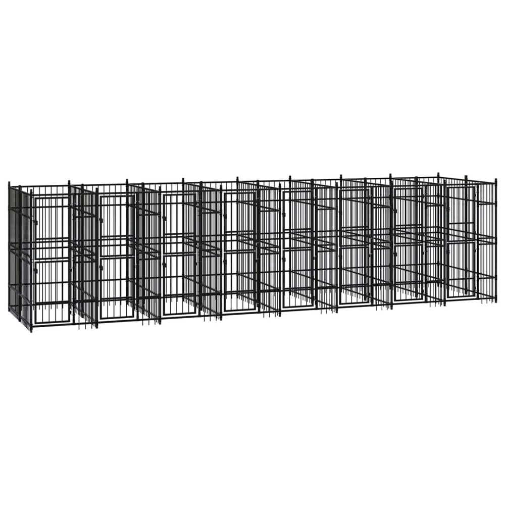Chenil cage enclos pac animaux d'extérieur pour chiens acier 14,75 m² noir