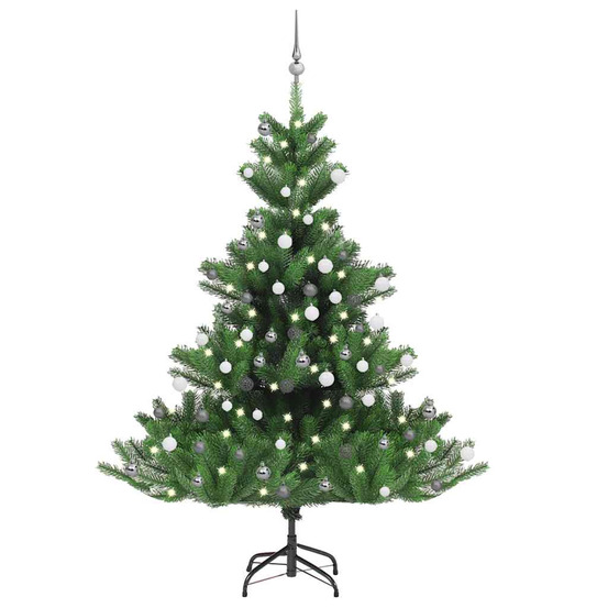 Sapin de noël artificiel nordmann avec led et boules vert 180cm