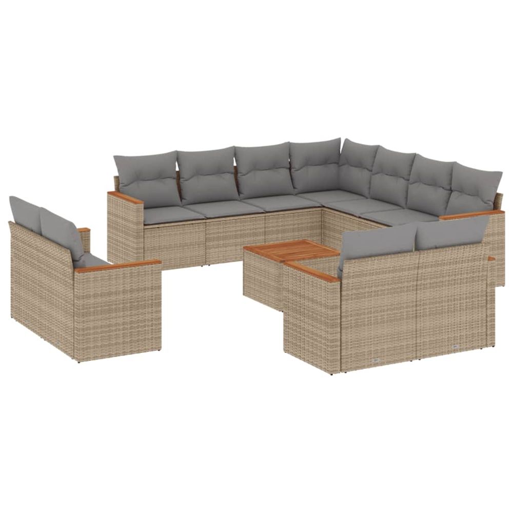 Salon de jardin et coussins 12 pcs mélange beige résine tressée