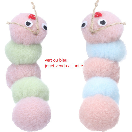 Jouet pour chat piroe chenille, vert ou bleu, 17 cm.