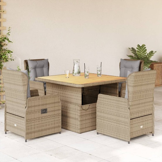 Ensemble à manger de jardin avec coussins 5pcs beige poly rotin