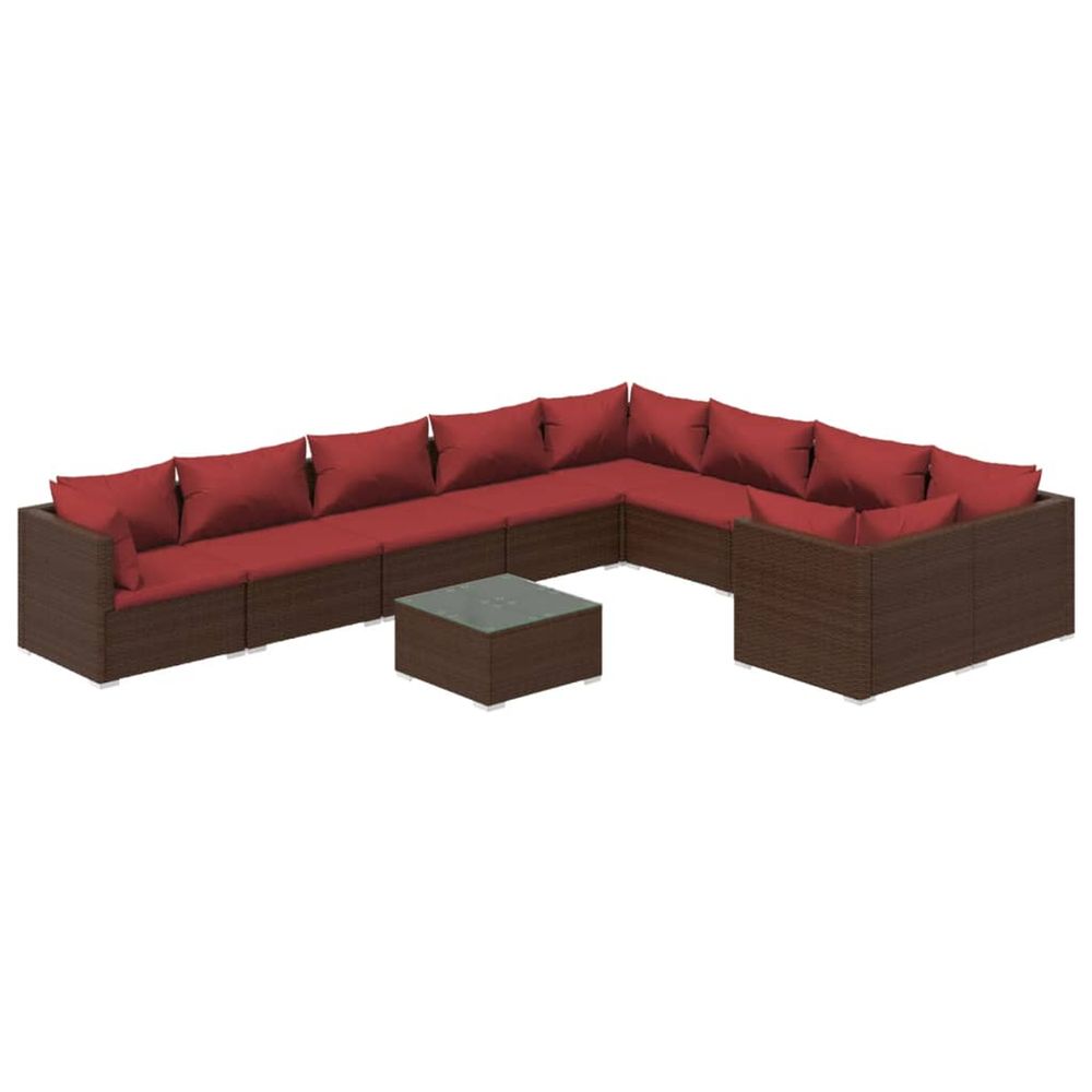 Salon de jardin 10 pcs avec coussins résine tressée marron
