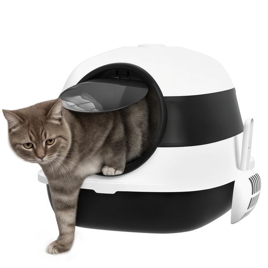 Bac à litière pliable et portable pour chat avec double entrée et pelle noir