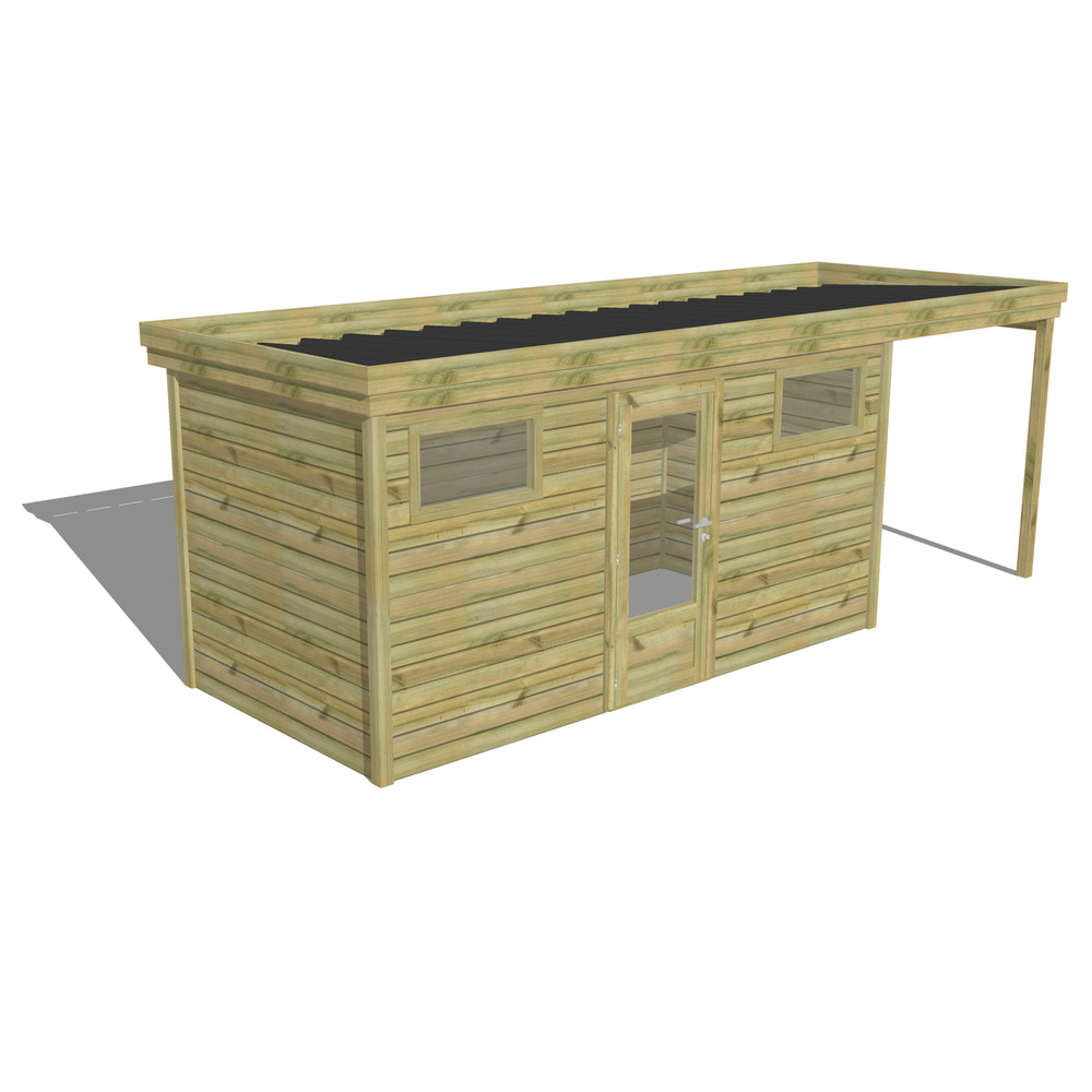 Abri de jardin bois pin traité autoclave 27mm - 6,34x2,14m / 14m2 - bac acier - abri français