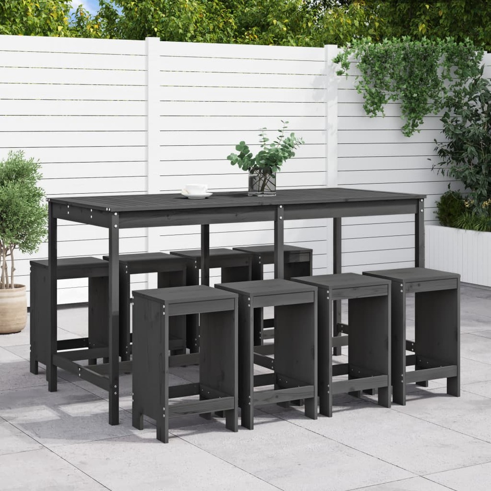 Ensemble de bar de jardin 9 pcs gris bois de pin massif