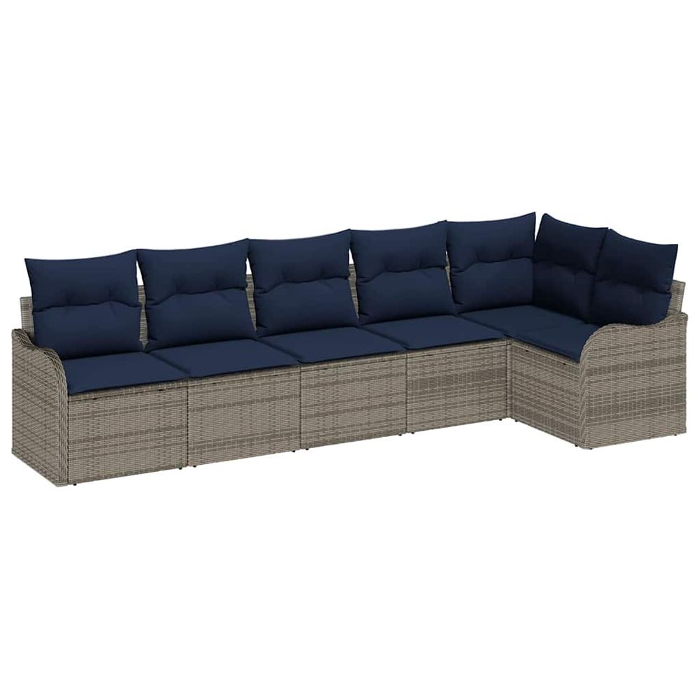 Ensemble de canapé de jardin 6 pc 6 place gris polyrotin