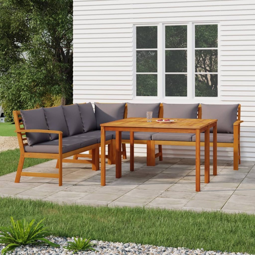 Ensemble à manger de jardin coussins 7 pcs bois acacia